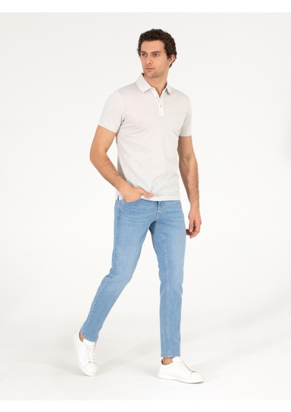 Erkek Açık Gri Polo Yaka Slim Fit Basic Merserize T-Shirt 50265364-VR001