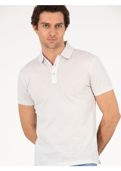 Erkek Açık Gri Polo Yaka Slim Fit Basic Merserize T-Shirt 50265364-VR001