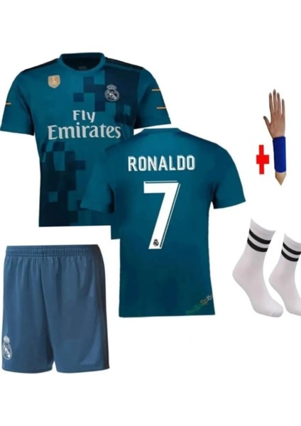 C.ronaldo Real Madrid 7 Numara Turkuaz Futbol Çocuk Forması 3'lü Set 2017/2018 Sezon