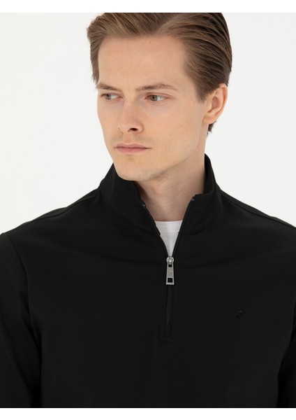 Erkek Siyah Regular Fit Yarım Fermuarlı Cepli Sweatshirt 50276174-VR046 fiyatları