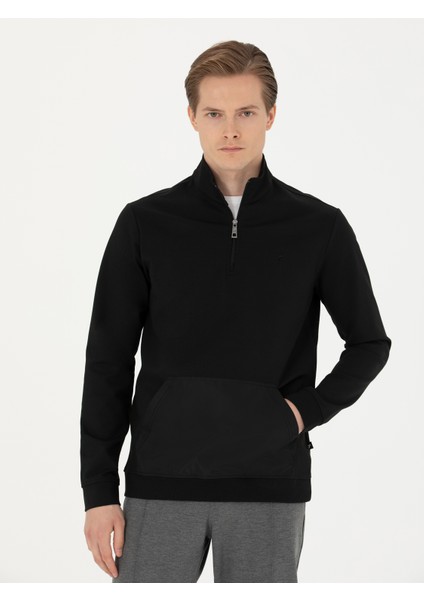 Erkek Siyah Regular Fit Yarım Fermuarlı Cepli Sweatshirt 50276174-VR046 modelleri