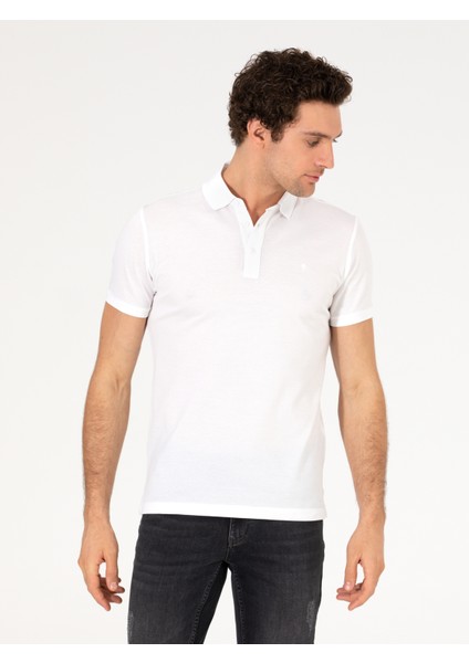 Erkek Beyaz Polo Yaka Slim Fit Basic Merserize T-Shirt 50265364-VR013