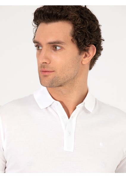 Erkek Beyaz Polo Yaka Slim Fit Basic Merserize T-Shirt 50265364-VR013