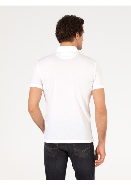 Erkek Beyaz Polo Yaka Slim Fit Basic Merserize T-Shirt 50265364-VR013