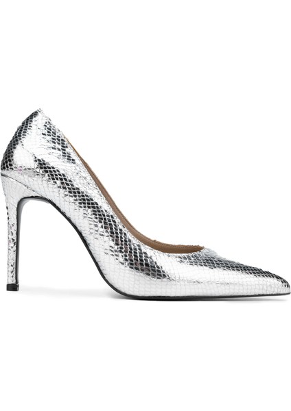 Kadın Deri Gri Topuklu Ayakkabı 1037 5063 Bn Ayk Y24 Gumus