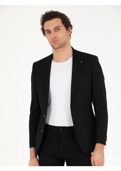 Erkek Siyah Slim Fit Yün Karışımlı Ceket 50264771-VR046