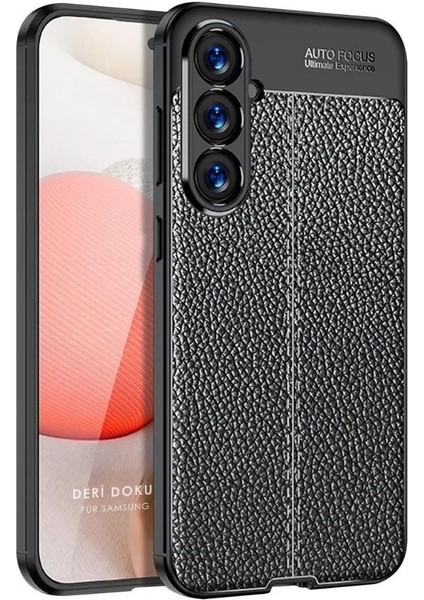 Samsung Galaxy S23 FE Uyumlu Deri Desenli Silikon Kılıf - Extra Darbe Emici Kamera Korumalı Kapak
