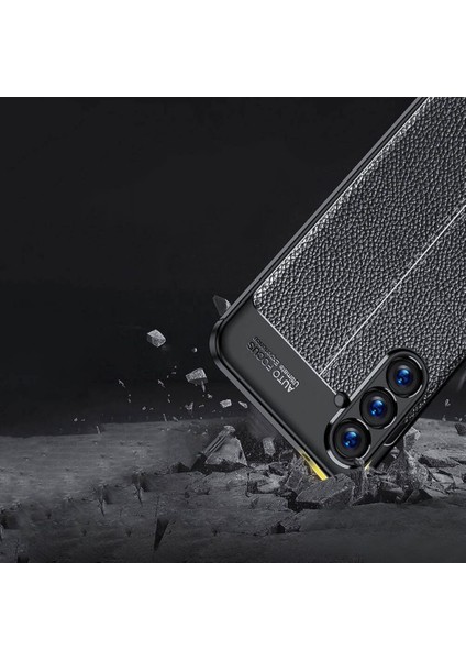 Samsung Galaxy S23 FE Uyumlu Deri Desenli Silikon Kılıf - Extra Darbe Emici Kamera Korumalı Kapak