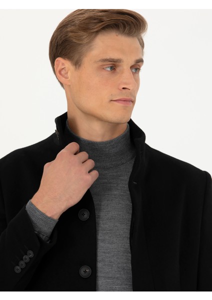 Erkek Siyah Yün Karışımlı Slim Fit Palto 50270707-VR046 fiyatları