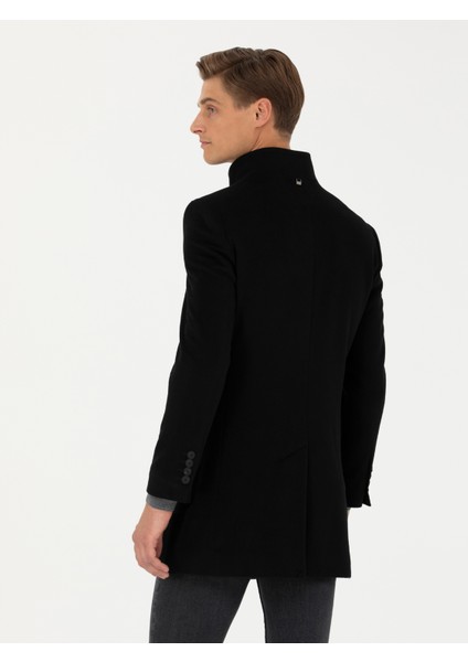 Erkek Siyah Yün Karışımlı Slim Fit Palto 50270707-VR046 indirimleri