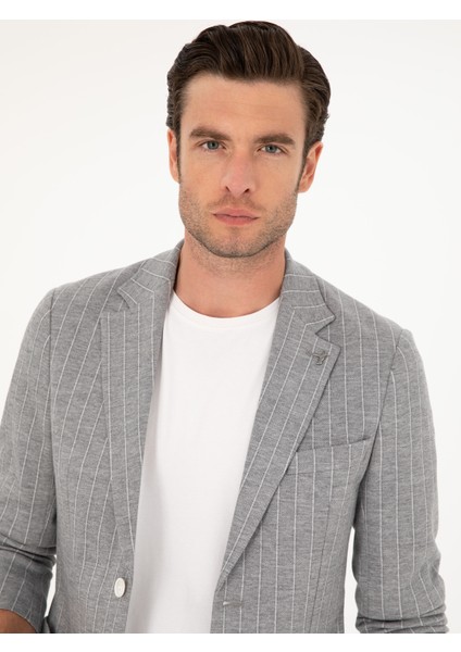 Erkek Açık Gri Slim Fit Çizgili Yün Karışımlı Ceket 50284497-VR001 fiyatları