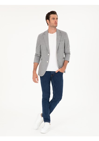 Erkek Açık Gri Slim Fit Çizgili Yün Karışımlı Ceket 50284497-VR001 fırsatları