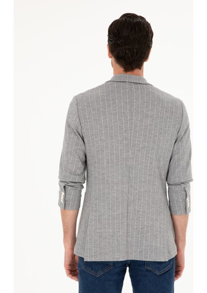 Erkek Açık Gri Slim Fit Çizgili Yün Karışımlı Ceket 50284497-VR001 indirimleri