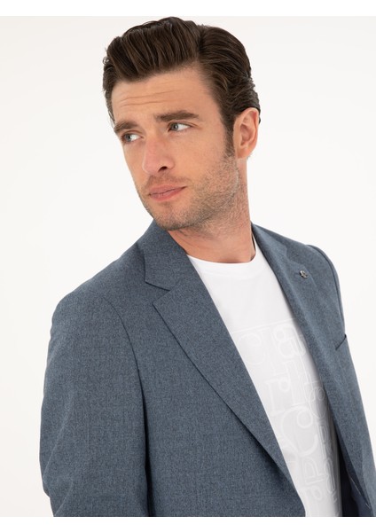 Erkek İndigo Slim Fit Yün Karışımlı Takım Elbise 50284890-VR028