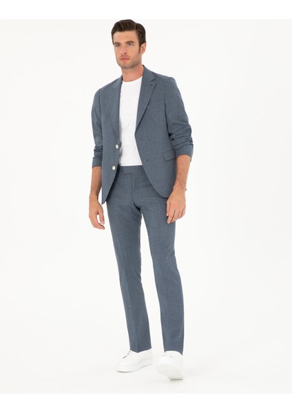 Erkek İndigo Slim Fit Yün Karışımlı Takım Elbise 50284890-VR028