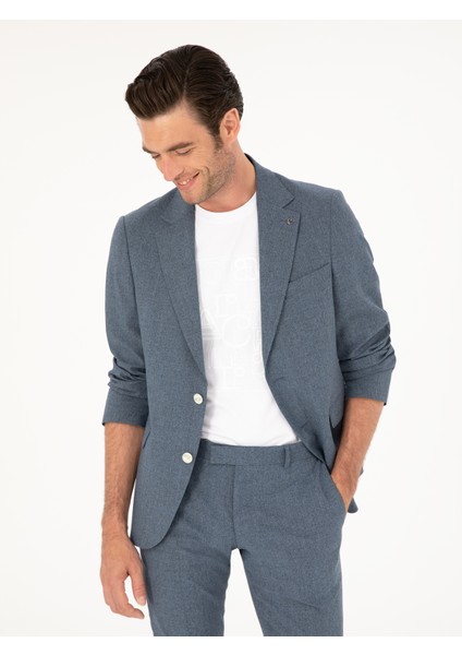 Erkek İndigo Slim Fit Yün Karışımlı Takım Elbise 50284890-VR028