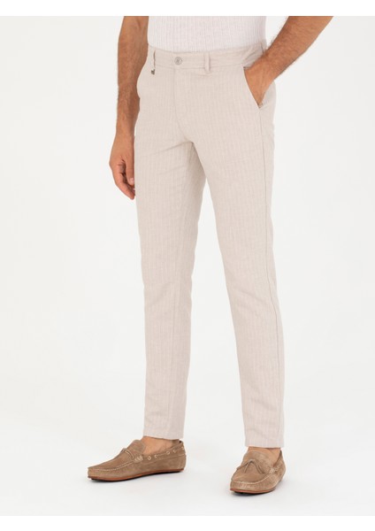 Erkek Bej Slim Fit Keten Karışımlı Kanvas Pantolon 50266863-VR011 fiyatları