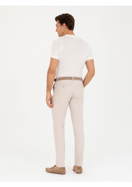 Erkek Bej Slim Fit Keten Karışımlı Kanvas Pantolon 50266863-VR011 fırsatları