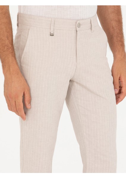 Erkek Bej Slim Fit Keten Karışımlı Kanvas Pantolon 50266863-VR011 indirimleri
