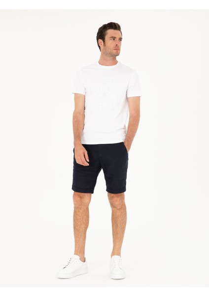Erkek Lacivert Regular Fit Beli Lastikli %100 Keten Şort 50288986-VR033