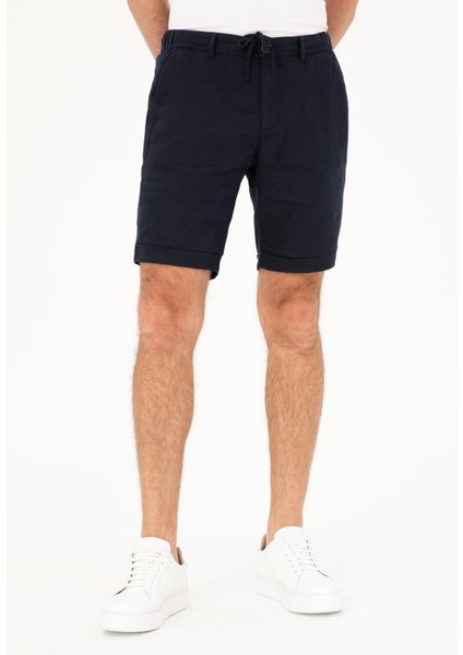 Erkek Lacivert Regular Fit Beli Lastikli %100 Keten Şort 50288986-VR033