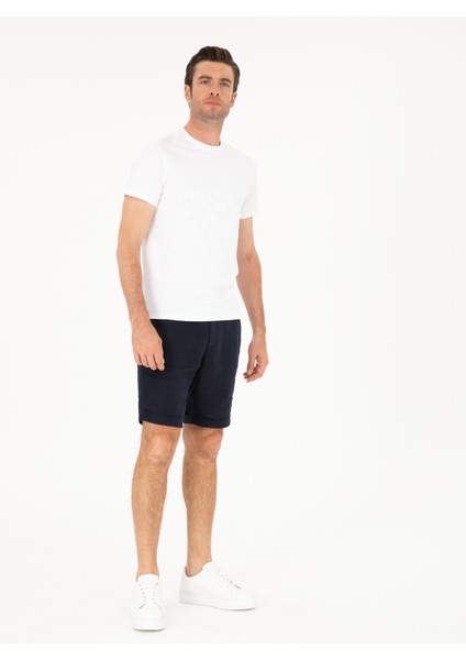 Erkek Lacivert Regular Fit Beli Lastikli %100 Keten Şort 50288986-VR033