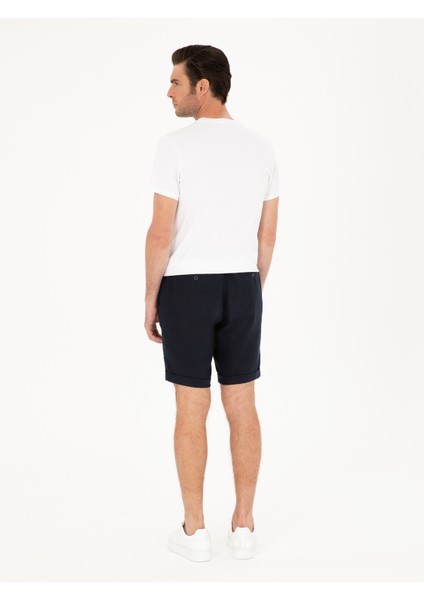 Erkek Lacivert Regular Fit Beli Lastikli %100 Keten Şort 50288986-VR033