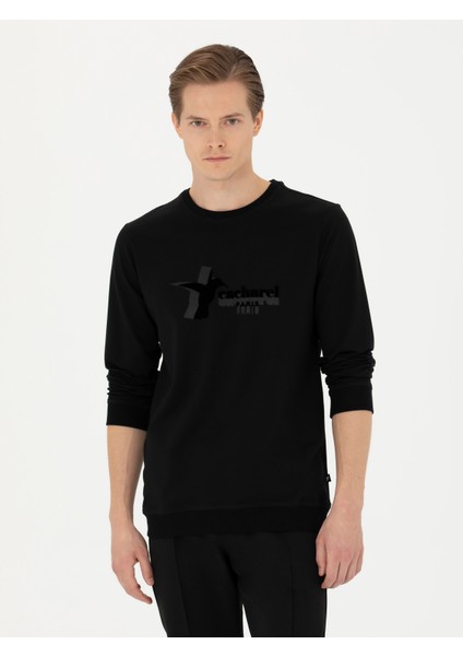Erkek Siyah Regular Fit Pamuk Karışımlı Bisiklet Yaka Sweatshirt 50272526-VR046 modelleri