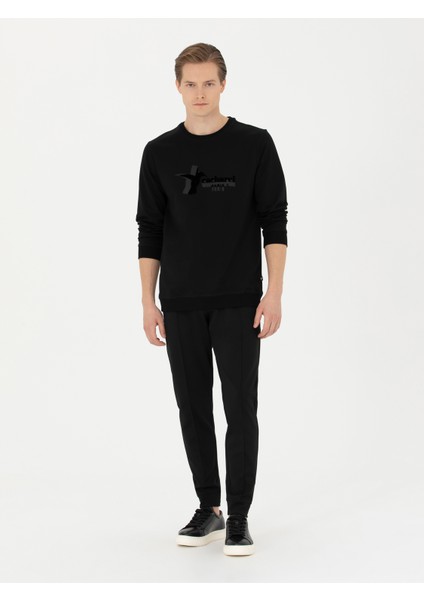 Erkek Siyah Regular Fit Pamuk Karışımlı Bisiklet Yaka Sweatshirt 50272526-VR046 fırsatları