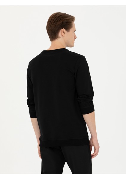 Erkek Siyah Regular Fit Pamuk Karışımlı Bisiklet Yaka Sweatshirt 50272526-VR046 indirimleri