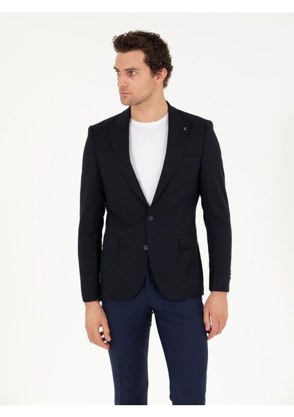 Erkek Lacivert Slim Fit Yün Karışımlı Ceket 50264771-VR033