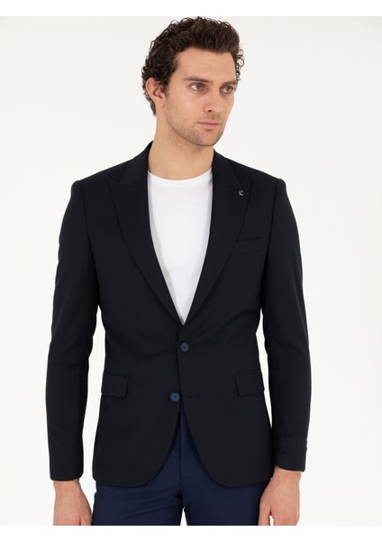 Erkek Lacivert Slim Fit Yün Karışımlı Ceket 50264771-VR033