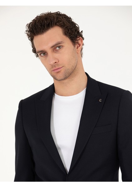 Erkek Lacivert Slim Fit Yün Karışımlı Ceket 50264771-VR033