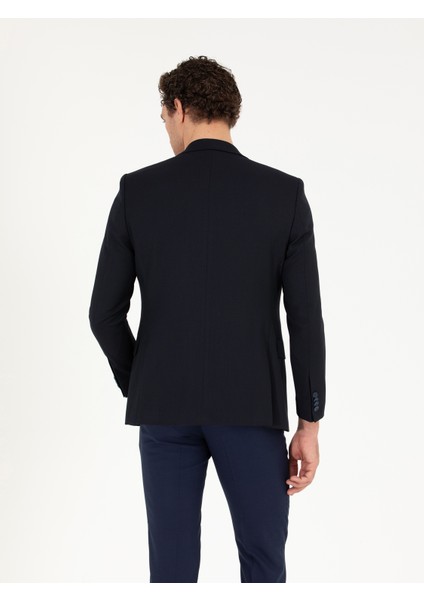 Erkek Lacivert Slim Fit Yün Karışımlı Ceket 50264771-VR033
