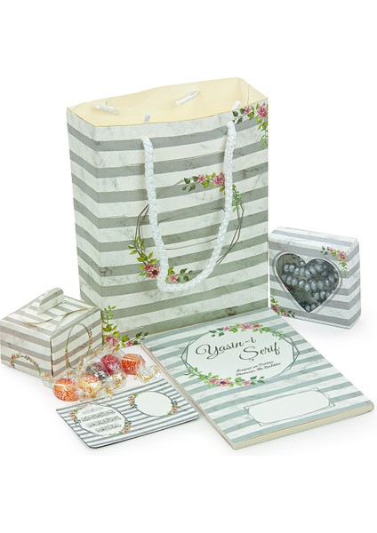 10 Adet Isme Özel Çantalı Şekerli Magnetli Tesbihli Bebek Mevlüt Hediyesi Yasin Kitabı Seti Gri fiyatları