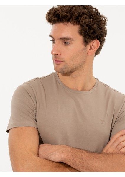 Erkek Vizon Bisiklet Yaka Slim Fit Basic T-Shirt 50263987-VR052
