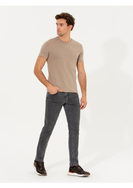 Erkek Vizon Bisiklet Yaka Slim Fit Basic T-Shirt 50263987-VR052