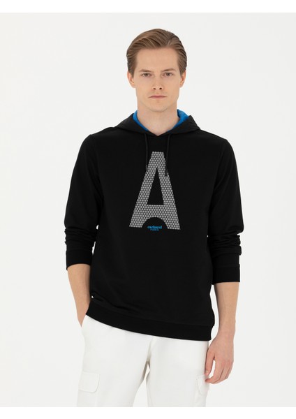 Erkek Siyah Regular Fit Pamuk Karışımlı Kapüşonlu Sweatshirt 50272525-VR046 modelleri