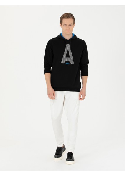 Erkek Siyah Regular Fit Pamuk Karışımlı Kapüşonlu Sweatshirt 50272525-VR046 fırsatları