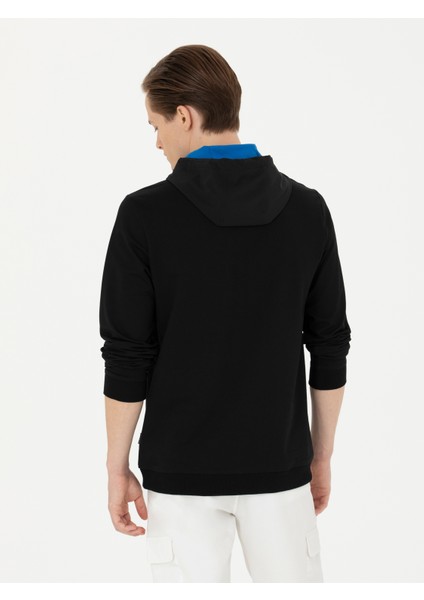 Erkek Siyah Regular Fit Pamuk Karışımlı Kapüşonlu Sweatshirt 50272525-VR046 indirimleri