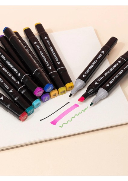 Çantalı 24 Parça Çift Uçlu Grafiti Kalem Renkli Keçeli Kalem Eskiz Illüstrasyon Tasarım Boya Kalemi modelleri