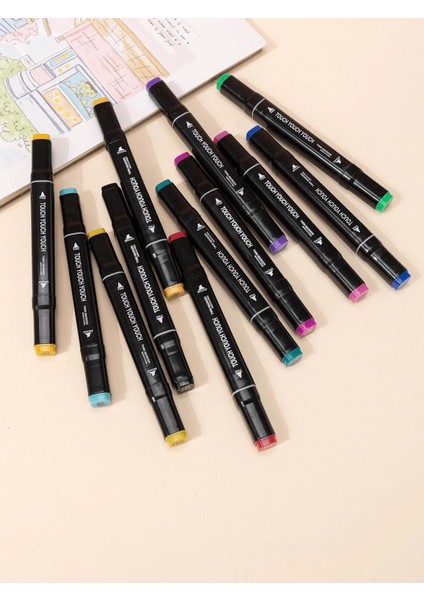 Çantalı 24 Parça Çift Uçlu Grafiti Kalem Renkli Keçeli Kalem Eskiz Illüstrasyon Tasarım Boya Kalemi fırsatları