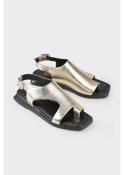 Gold Deri Kadın Düz Sandalet fiyatları