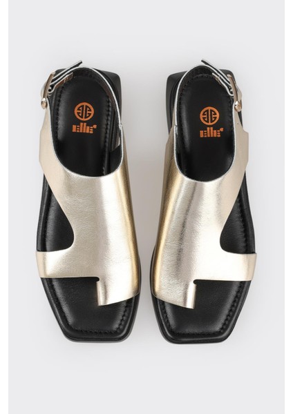 Gold Deri Kadın Düz Sandalet fırsatları