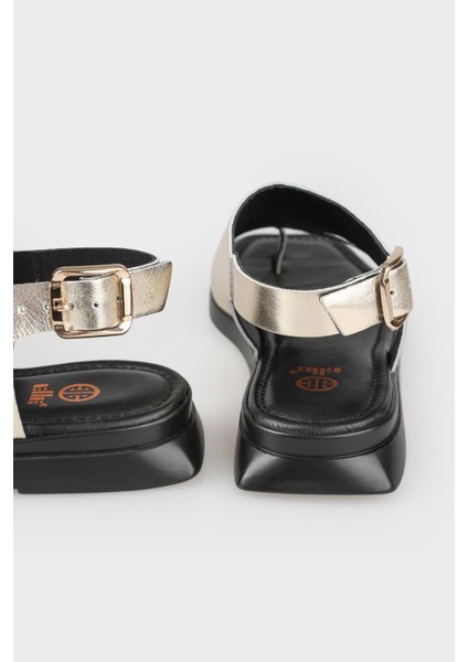 Gold Deri Kadın Düz Sandalet indirimleri