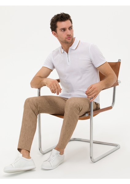 Erkek Kahverengi Slim Fit Beli Bağcıklı %100 Keten Pantolon 50268873-VR029