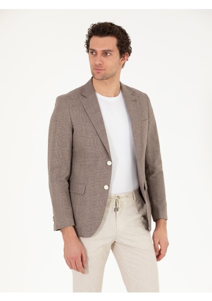 Erkek Kahverengi Slim Fit Keten Karışımlı Ceket 50265204-VR029