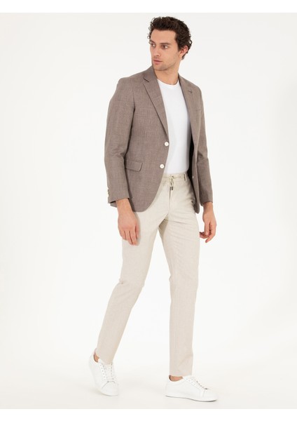 Erkek Kahverengi Slim Fit Keten Karışımlı Ceket 50265204-VR029