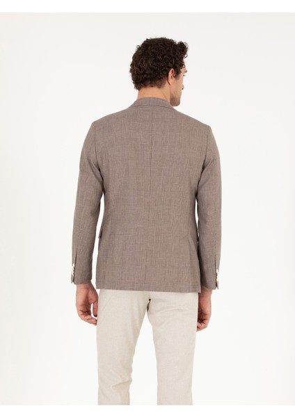Erkek Kahverengi Slim Fit Keten Karışımlı Ceket 50265204-VR029