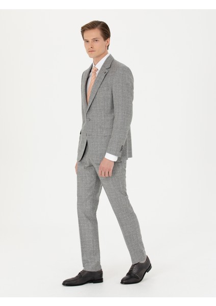 Erkek Gri Slim Fit Yün Takım Elbise 50272638-VR024